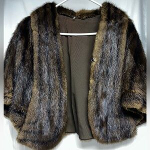 Elegant Vintage Haas Mink Stole Fur Shawl Wrap Cape Brown One Size